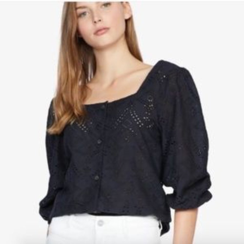 Sanctuary VOYAGE PUFF SLEEVE EYELET BLOUSE